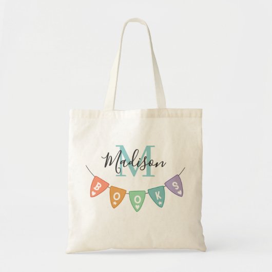Schattigee Monogram Boeken Bunting Banner Tote Bag (Voorkant)