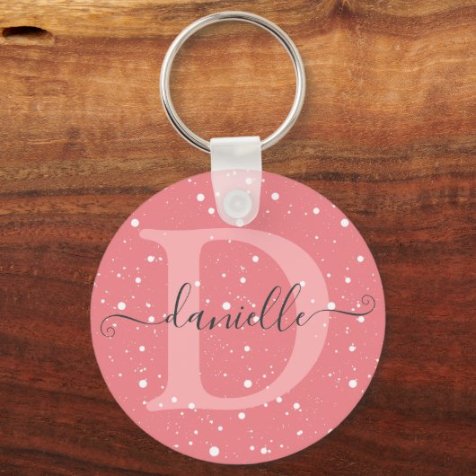 Schattigee monogram gestippelde patroonnaam handte sleutelhanger (Voorkant)