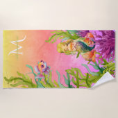 Schattigee Monogram Naam Zeemeermin Roze Strandlak Strandlaken (Voorkant)