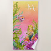 Schattigee Monogram Naam Zeemeermin Roze Strandlak Strandlaken (Voorkant)