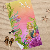 Schattigee Monogram Naam Zeemeermin Roze Strandlak Strandlaken