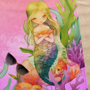 Schattigee Monogram Naam Zeemeermin Roze Strandlak Strandlaken