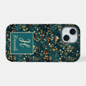 Schattigee Monogrammed Floral Waterverf patterned iPhone 15 Case (Achterkant horizontaal)