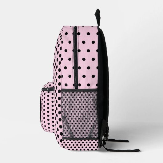 Schattigee Monogrammed Roze en Zwarte Polka Dots Bedrukte Rugzak (Rechts)