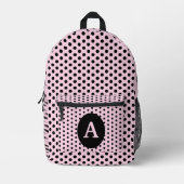 Schattigee Monogrammed Roze en Zwarte Polka Dots Bedrukte Rugzak (Voorkant)