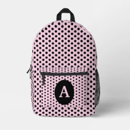 Schattigee Monogrammed Roze en Zwarte Polka Dots Bedrukte Rugzak