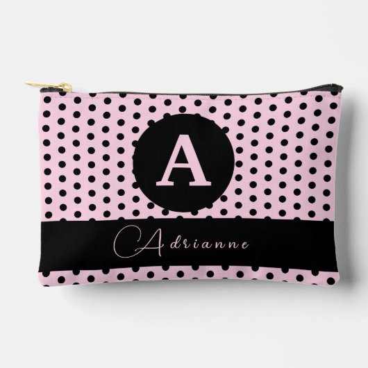 Schattigee Monogrammed Roze en Zwarte Polka Dots Etui (Voorkant)