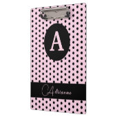 Schattigee Monogrammed Roze en Zwarte Polka Dots Klembord (Links)