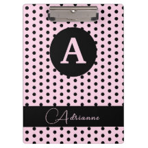 Schattigee Monogrammed Roze en Zwarte Polka Dots