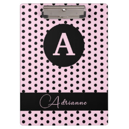Schattigee Monogrammed Roze en Zwarte Polka Dots Klembord