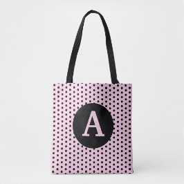 Schattigee Monogrammed Roze met Zwarte Polka Dots Tote Bag
