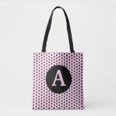 Schattigee Monogrammed Roze met Zwarte Polka Dots Tote Bag (Voorkant)