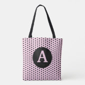Schattigee Monogrammed Roze met Zwarte Polka Dots Tote Bag (Achterkant)