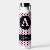 Schattigee Monogrammed Roze met Zwarte Polka Dots Waterfles (Voorkant)