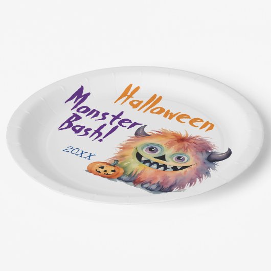Schattigee Monster Bash Halloween Party Papieren Bordje (Gekanteld)