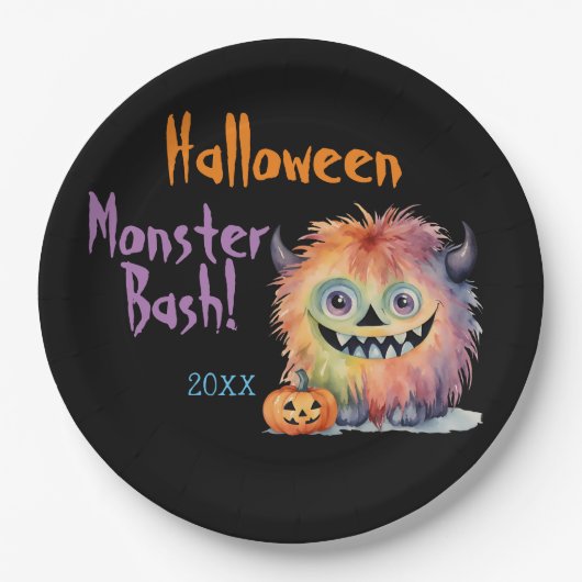 Schattigee Monster Bash Halloween Party Papieren Bordje (Voorkant)