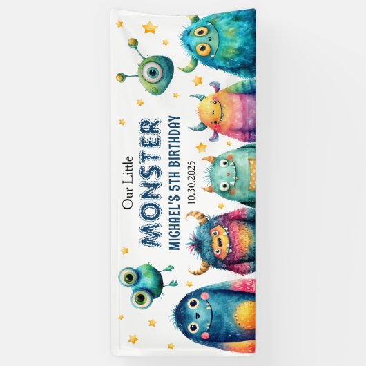 Schattigee Monster Mash Whimsical Kinderen verjaar Spandoek (Verticaal)