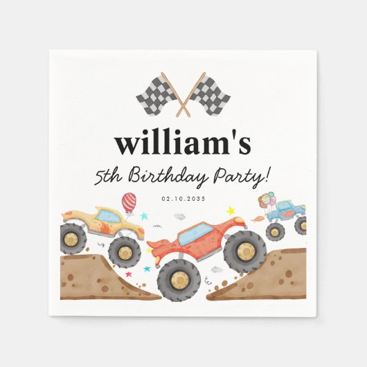 Schattigee Monster Truck Bash Car Race Vlaggen Ver Servet (Voorkant)