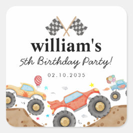 Schattigee Monster Truck Bash Car Race Vlaggen Ver Vierkante Sticker