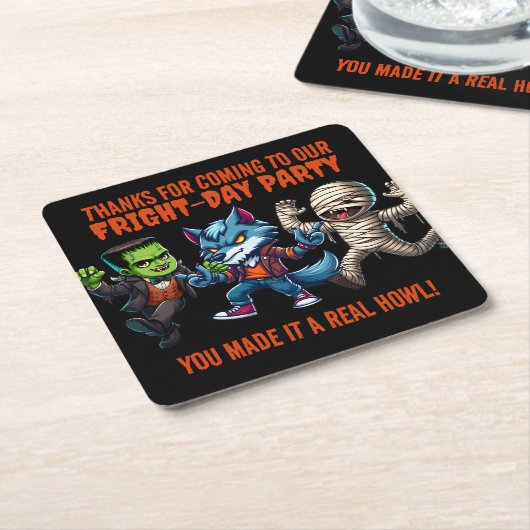 Schattigee monsterlijke angstdag Halloween-feest Kartonnen Onderzetters (Schuin)