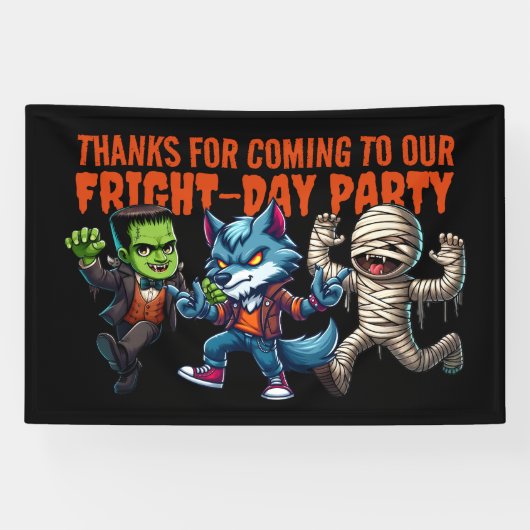 Schattigee monsterlijke angstdag Halloween-feest Spandoek (Horizontaal)