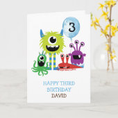 Schattigee Monsters Boy Happy Birthday gepersonali Kaart (Gele Bloem)