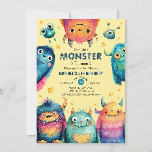 Schattigee monsters genderneutraal verjaardagsfees kaart (Voorkant)