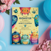 Schattigee monsters genderneutraal verjaardagsfees kaart