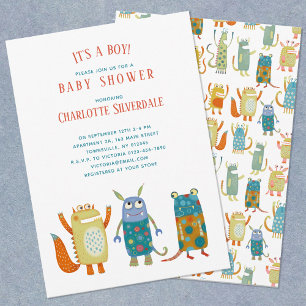 Schattigee Monsters Het is een Boy Baby shower Kaart