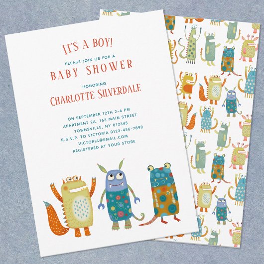 Schattigee Monsters Het is een Boy Baby shower Kaart