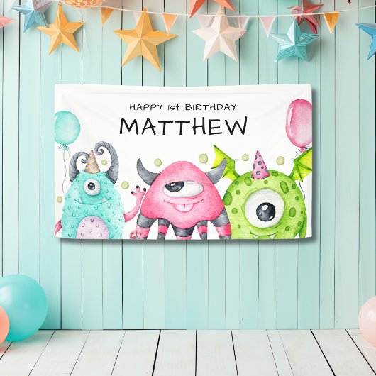 Schattigee Monsters Jongens Happy Birthday Banner