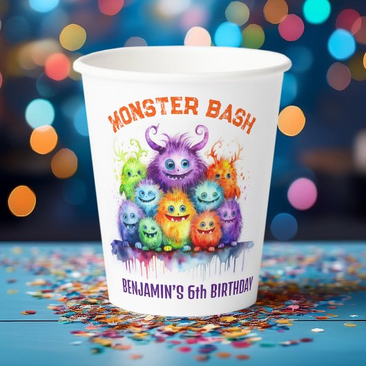 Schattigee Monsters Kids Verjaardagsfeest Papieren Bekers