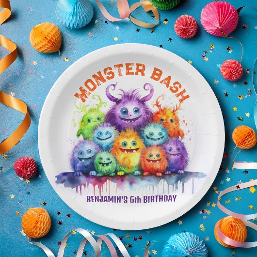 Schattigee Monsters Kids Verjaardagsfeest Papieren Bordje