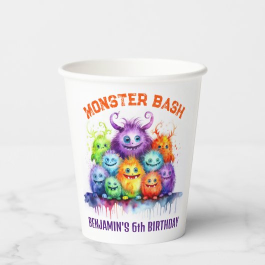 Schattigee Monsters Kids Verjaardagsfeest Papieren Papieren Bekers (Achterkant)