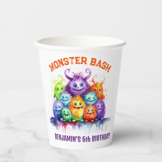 Schattigee Monsters Kids Verjaardagsfeest Papieren Papieren Bekers (Voorkant)