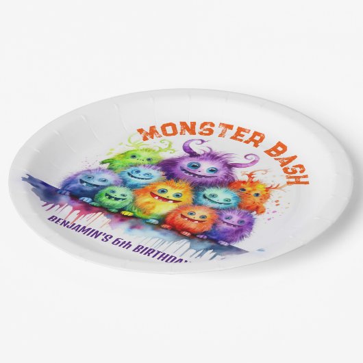 Schattigee Monsters Kids Verjaardagsfeest Papieren Papieren Bordje (Gekanteld)