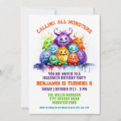 Schattigee Monsters Kids Verjaardagsfeestuitnodigi Kaart (Voorkant)