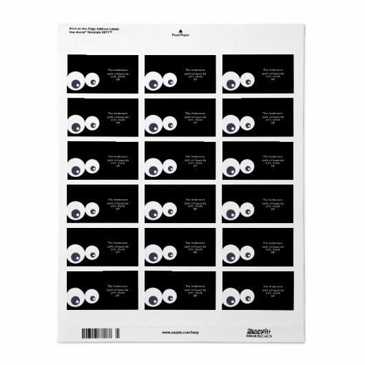 Schattigee Monsters Oogbollen Zwart & Wit Hallowee Etiket (Full Sheet)