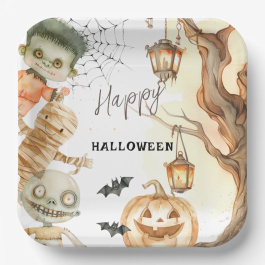 Schattigee monsters spooktaculair Kinder Halloween Papieren Bordje (Voorkant)