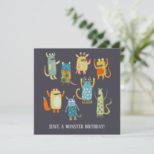 Schattigee Monsters Verjaardag Kaart (Staand voorkant)