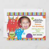 Schattigee Monsters Verjaardagsfeest Fotouitnodigi Kaart (Voorkant)