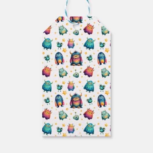 Schattigee Monsters Whimsical Kinderen Verjaardag  Cadeaulabel (Achterkant)