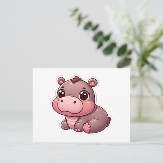 Schattigee Moo Deng Baby Hippo Kaart (Staand voorkant)