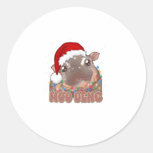 Schattigee Moo Deng Baby Hippo kerstverlichting Sa Ronde Sticker