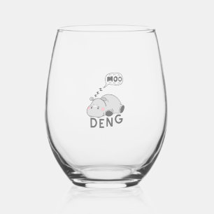 Schattigee Moo Deng Baby Nope Grappig T-shirt met  Wijnglas Zonder Voet