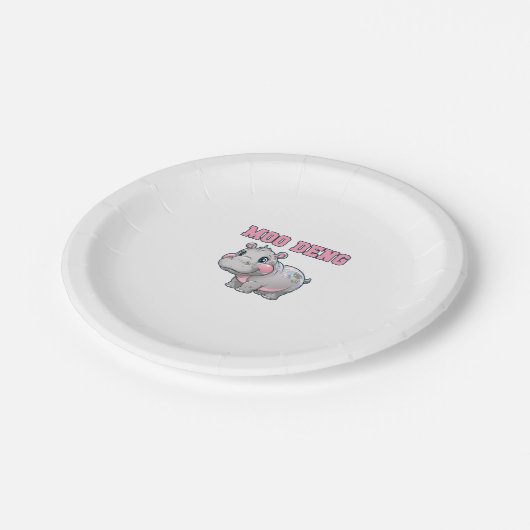 Schattigee MOO DENG Baby Pygmy Hippo Meisjes Besti Papieren Bordje (Gekanteld)