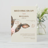 Schattigee Moo-ving op Up Boy verjaardagsfeestje u Kaart (Staand voorkant)