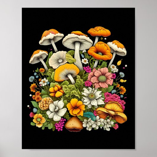 Schattigee mooie bloemen en paddenstoelen poster (Voorkant)
