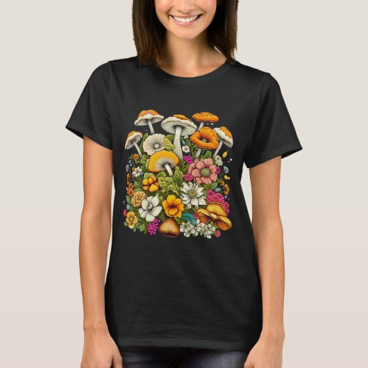 Schattigee mooie bloemen en paddenstoelen t-shirt (Voorkant)