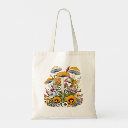Schattigee mooie bloemen en paddenstoelen tote bag (Achterkant)